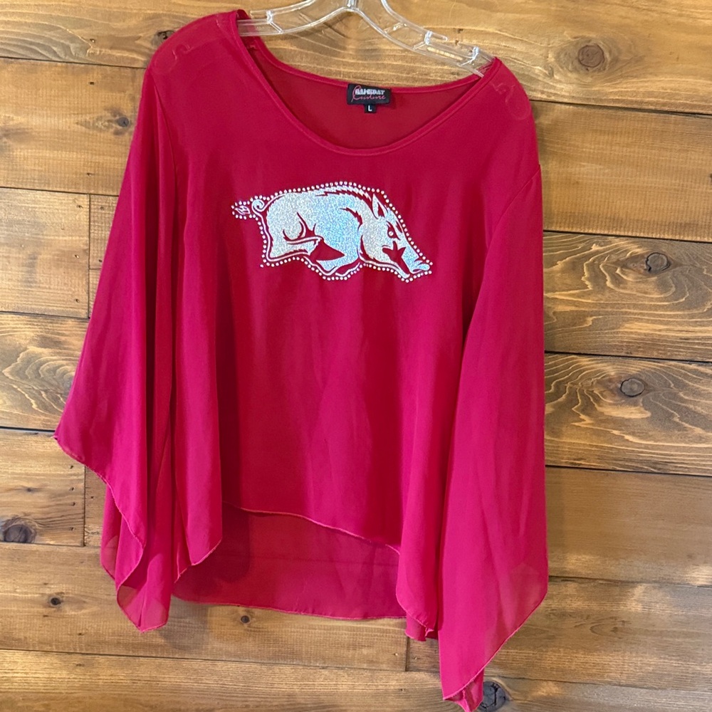 Ameda Crimson Rhinestone Razorback Tunic Top